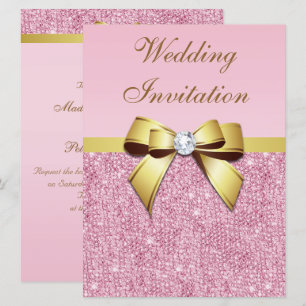 Convite Grande Casamento Faux Sequências Rosa Douradas Arc