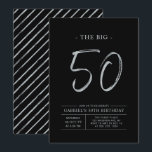 Convite Grande Cinquenta | Festa de Aniversário de 50 anos<br><div class="desc">Celebre seu dia especial com este convite de aniversário de 50 anos simples e elegante. Este design apresenta uma escrita "O Grande 50" com um layout limpo em uma combinação de cores preta e prata. Mais designs e suprimentos para festas estão disponíveis na minha loja BaraBomDesign.</div>