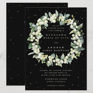 Convite Grande Coroa de Casamento de Snowberry Preto + Euc