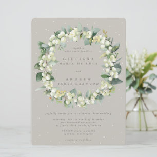 Convite Grande Coroa de Natal Greige com Snowberry+Eucalip