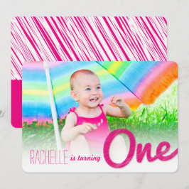 Convite Grande Desenho Rosa, Festa de primeiro aniversario