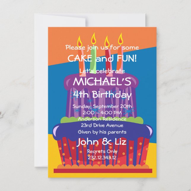 Convite grande do bolo de aniversário dos rapazes (Frente)