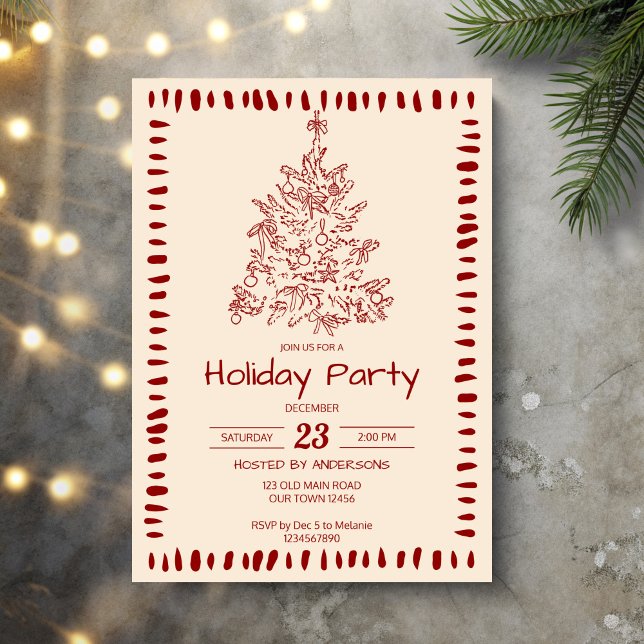 Convite Grande festa do milênio do retro Natal (Christmas retro hand drawn  sketch grand millennial holiday party invitation cards template)
