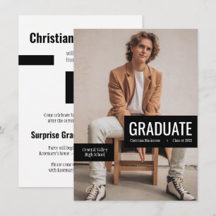 Convite Grande Foto com Blocos de Formatura Preta