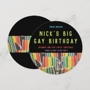 Convite Grande Gay Birthday Rainbow Cake Invite