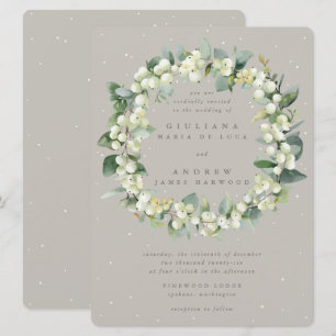 Convite Grande Greige Snowberry+Eucalyptus Wreath Casament