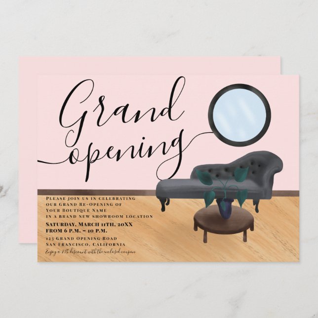 Convite Grande inauguração do salão de beleza da ilustraçã (Frente/Verso)