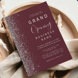 Convite Grande Inauguração Empresarial Burgundy com Brilho