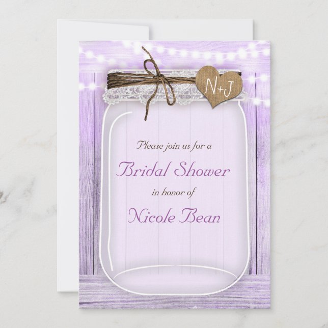 Convite Grande Jarra de Pedra & Luzes Lavanda Roxo Rústico (Frente)