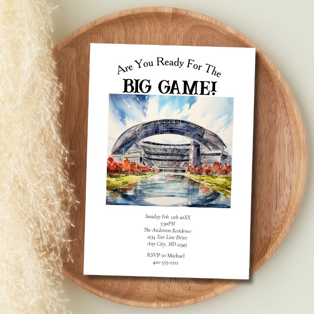 Convite Grande Jogo de Futebol no Dia do Jogo  (Football game, Superbowl Big Game Day invitation)