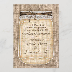 Convite Grande Mason Jar com Casamento Russo Burlap & Lace