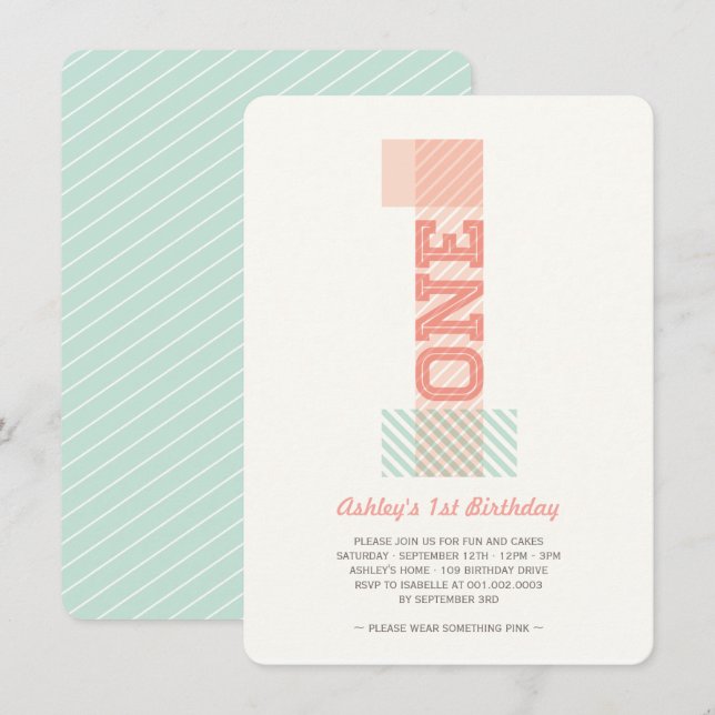 Convite Grande Número 1 Festa de primeiro aniversario de G (Frente/Verso)