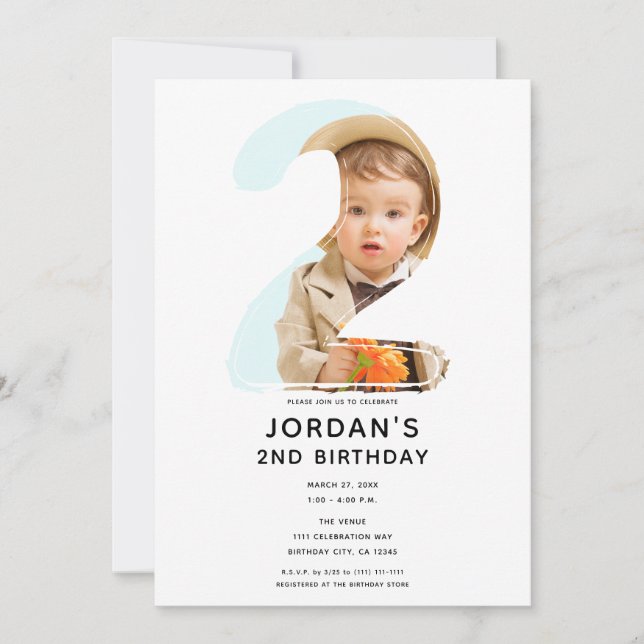 Convite Grande Número 2 DOIS Festa de Foto do Segundo segu (Frente)