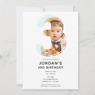 Convite Grande Número 3 TRÊS Foto Terceiro 3º Aniversário