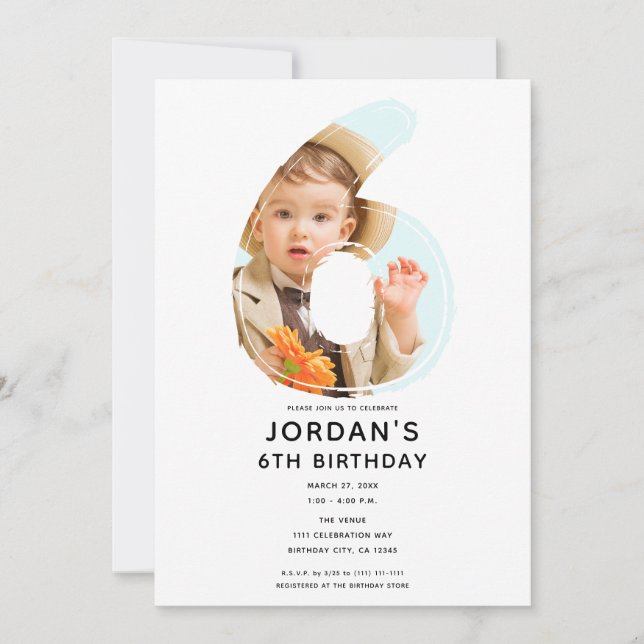 Convite Grande Número 6 SEX Foto Sexto Aniversário de 6 an (Frente)