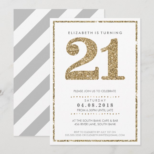 Convite GRANDE NÚMERO DE IDADE CONVIDAR 21 brilhantes de o (Frente/Verso)