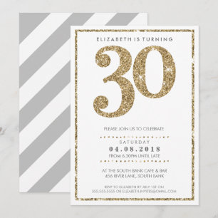 Convite GRANDE NÚMERO DE IDADE CONVIDAR 30 brilhos de ouro