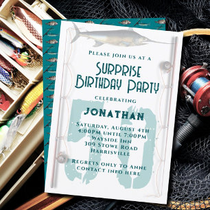 Convite Grande Número de Pescaria Tema Adulto Festa Mascu