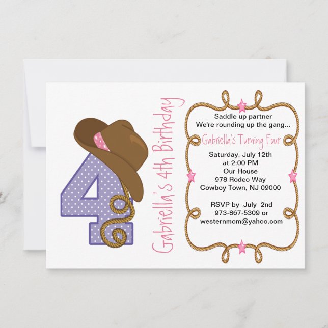 Convite grande ocidental do aniversário de quatro (Frente)