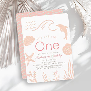 Convite Grande Onda Rosa Menina Aniversário de 1 ano