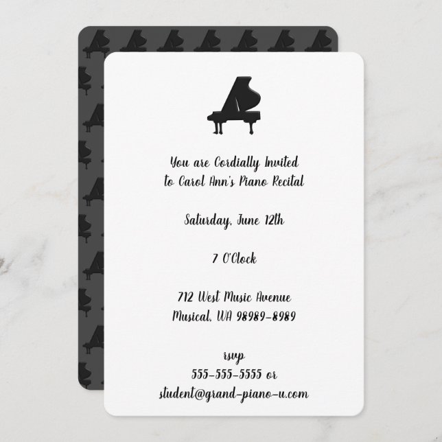 Convite Grande Piano Considerando Repetição Elegante (Frente/Verso)