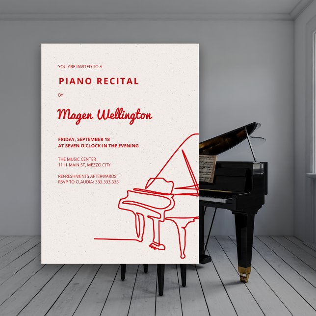 Convite Grande Piano de Desenho em Linha Moderna Considera (Modern Line Drawing Grand Piano Recital Invitation)