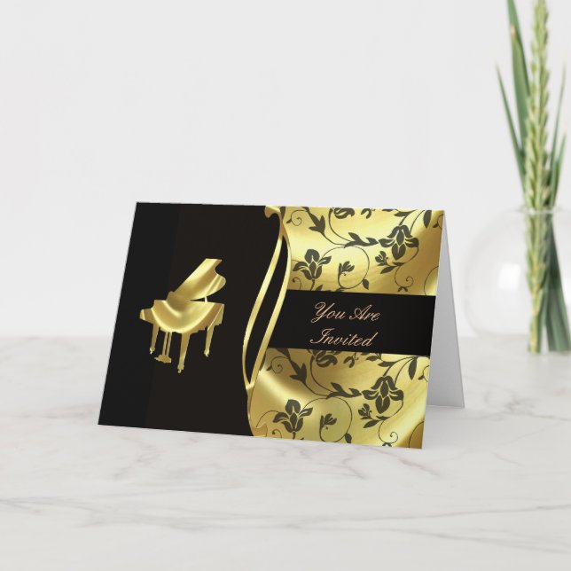 Convite Grande Piano para Ouro Elegante (Frente)