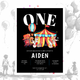 Convite Grande primeiro aniversario Preto Superior do Circ
