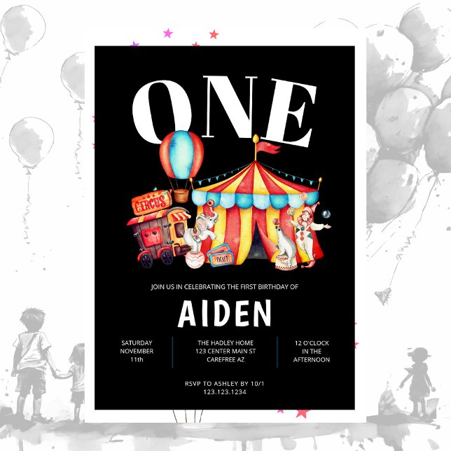 Convite Grande primeiro aniversario Preto Superior do Circ (Criador carregado)
