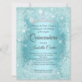 Convite Grande Quinceanera Teal Snowflake Winter Wonderlan