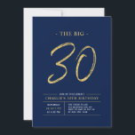 Convite Grande Trinta | Festa de Aniversário de 30 anos Do<br><div class="desc">Celebre seu dia especial com este convite de festa de aniversário de 30 anos simples e elegante. Este design apresenta uma escrita "O Grande 30" com pincel, com um layout limpo numa combinação de cores azul marinho e dourado. Mais designs e suprimentos para festas estão disponíveis na minha loja BaraBomDesign....</div>
