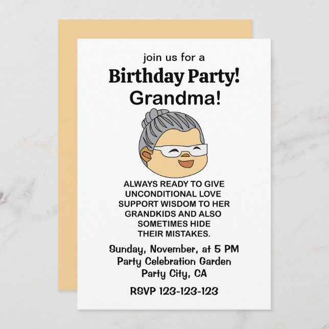 Convite Grandma Grandmother Birthday Party (Frente/Verso)