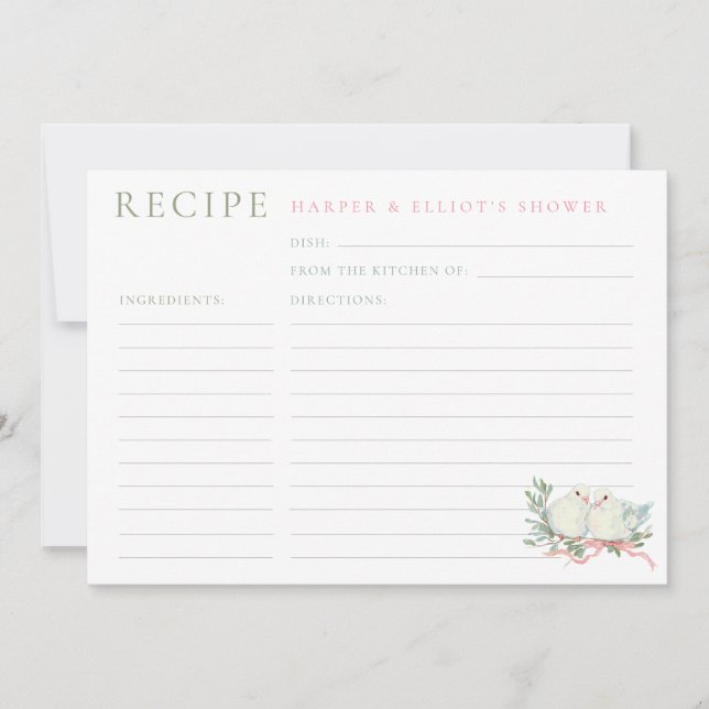 Convite Grandmillenial Love Birds Shower Recipe Card (Frente)