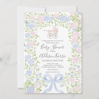 Convite Grandmillennial baby carriage baby shower invite