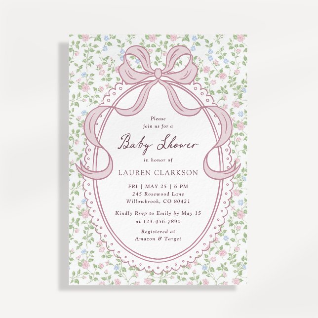 Convite Grandmillennial Bow Baby Shower Invitation (Criador carregado)