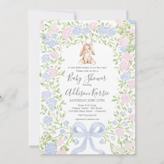 Convite Grandmillennial Bunny Rabbit baby shower invite