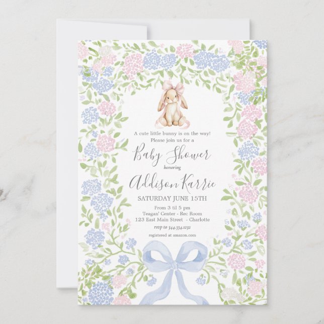 Convite Grandmillennial Bunny Rabbit baby shower invite (Frente)