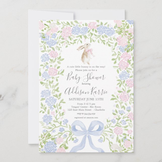 Convite Grandmillennial Bunny Rabbit baby shower invite (Frente)