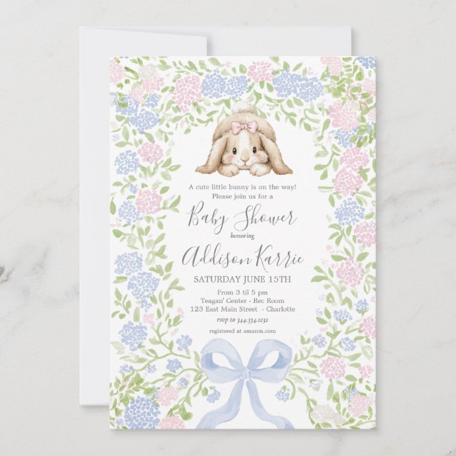 Convite Grandmillennial Bunny Rabbit baby shower invite (Frente)