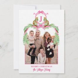 Convite Grandmillennial Christmas Leopard Monogram Photo