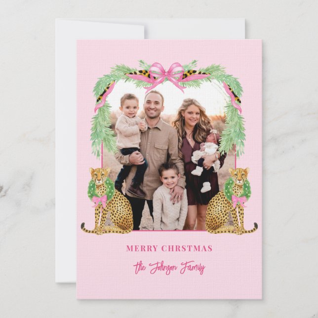 Convite Grandmillennial Christmas Leopard Photo Card (Frente)