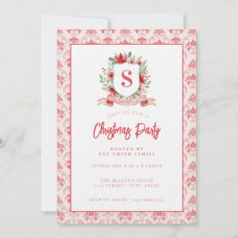 Convite Grandmillennial Floral Crest | Christmas Monogram