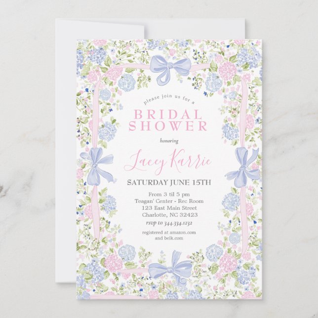 Convite Grandmillennial Pink and Blue bridal shower invite (Frente)