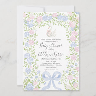 Convite Grandmillennial Swan baby shower invite