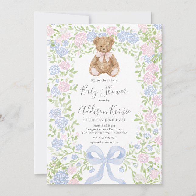 Convite Grandmillennial Teddy Bear baby shower invite (Frente)
