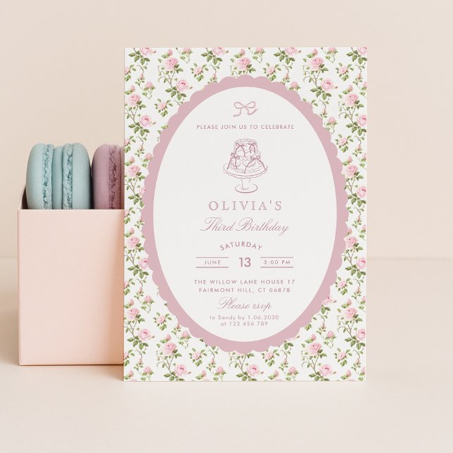 Convite Grandmillennial  Vintage Floral Birthda Invitation (Criador carregado)