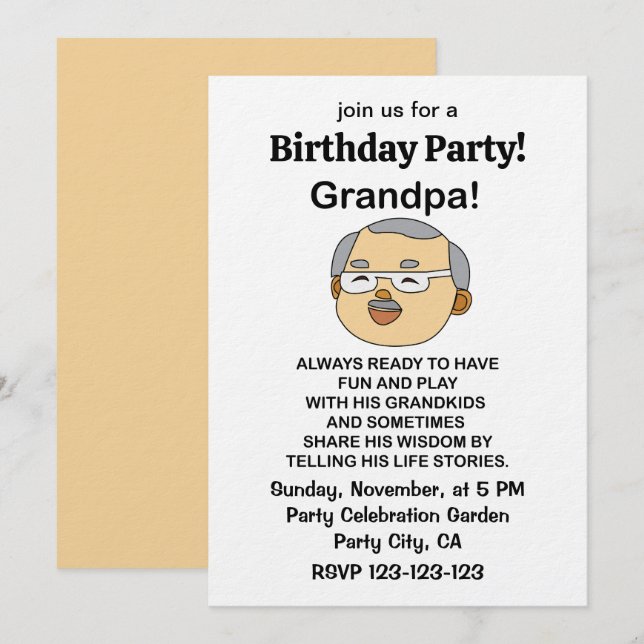 Convite Grandpa Grandfather Quote Birthday (Frente/Verso)