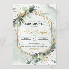 Convite Granulado cerâmico dourado geométrico Bebê