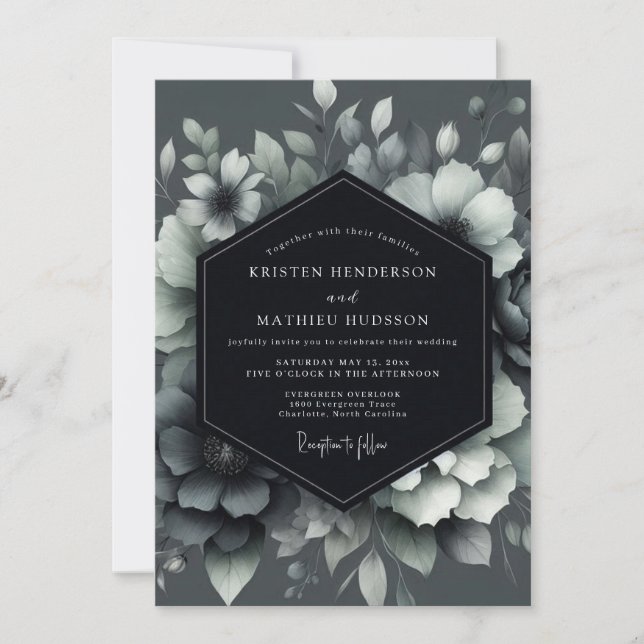 Convite Graphite Shadowy Bloom Wedding (Frente)