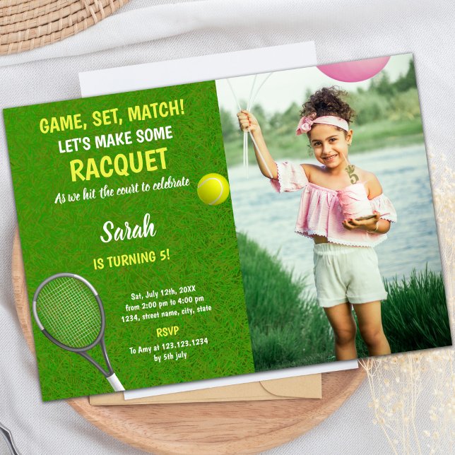 Convite Grass Tennis Birthday Invitations with photo (Grass Tennis Birthday Invitations with photo)
